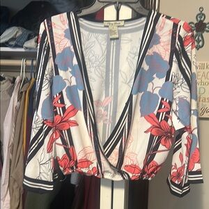 Flying tomato  Red and Black Wrap Crop Blouse